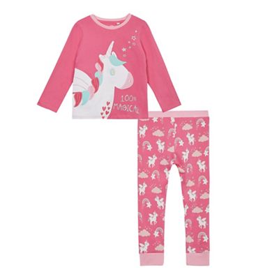 bluezoo Girls' pink unicorn print pyjama set